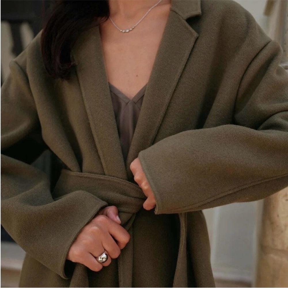 Jenni Kayne Cashmere Olive Green Overcoat  Luxury Minimalist Cost /Jacket - Picture 3 of 16